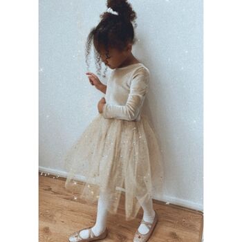 Champagne Gold Sparkly Long Sleeve Velvet Tutu Dress, 7 of 11