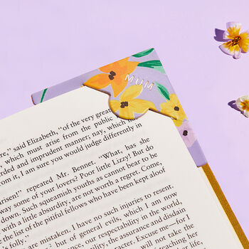 Personalised Floral Print Leather Corner Bookmark, 3 of 4