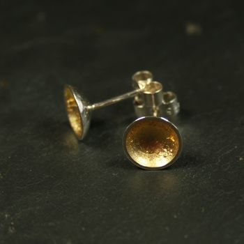 Small Silver And Gold Leaf Stud Earrings, 5 of 7