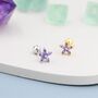 Sterling Silver Purple Amethyst Cz Flower Barbell Earrings, thumbnail 7 of 12