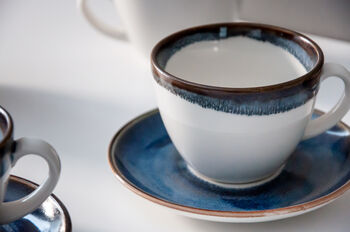 Navy Set Of Six Handmade Porcelain Tea Cup With Saucer, 8 of 11