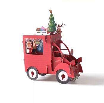 Pop Up 3D Christmas Card Santa Van And Snowman, 3 of 5