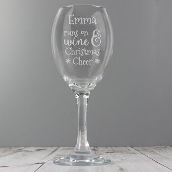 Personalised 'Runs On Wine And Christmas Cheer' Wine Glass, 3 of 7