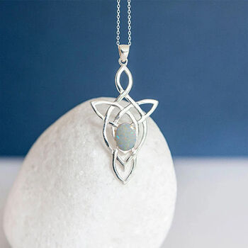 Genuine Fine Opal Celtic Knot Necklace In Silver, 2 of 9