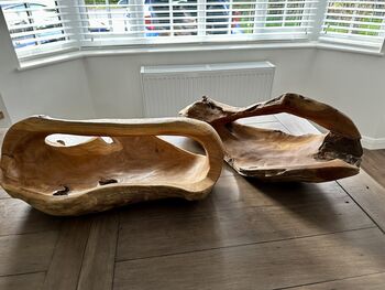 Huge Heavy 50–60cm Teak Wood Trug Bowl 5kg Fruit And Flower Holder, 12 of 12
