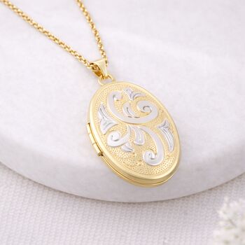 Personalised Solid 9ct Yellow And White Gold Family Locket Necklace With Photos, 2 of 9