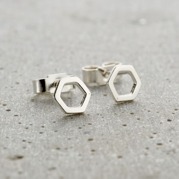 Fine Hexagon Stud Earrings, 9 of 12