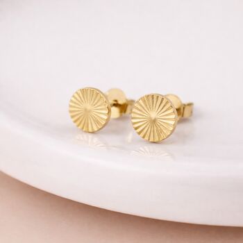 Gold Plated Sterling Silver Sunburst Circle Disc Stud Earrings – 5mm, 2 of 9