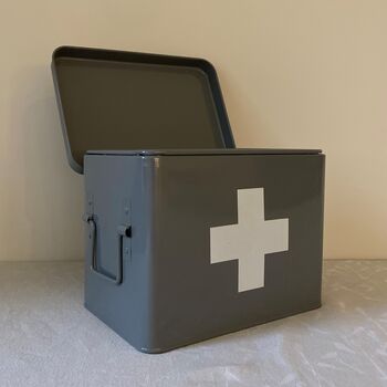 Medical Supplies Storage Tin In French Grey, 4 of 6
