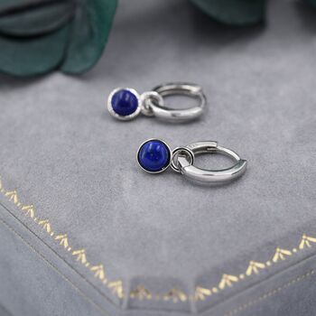 Sterling Silver Dangling Lapis Lazuli Hoop Earrings, 6 of 11