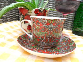 Large Cup And Saucer In William Morris Red Strawberry Thief Design, 7 of 9