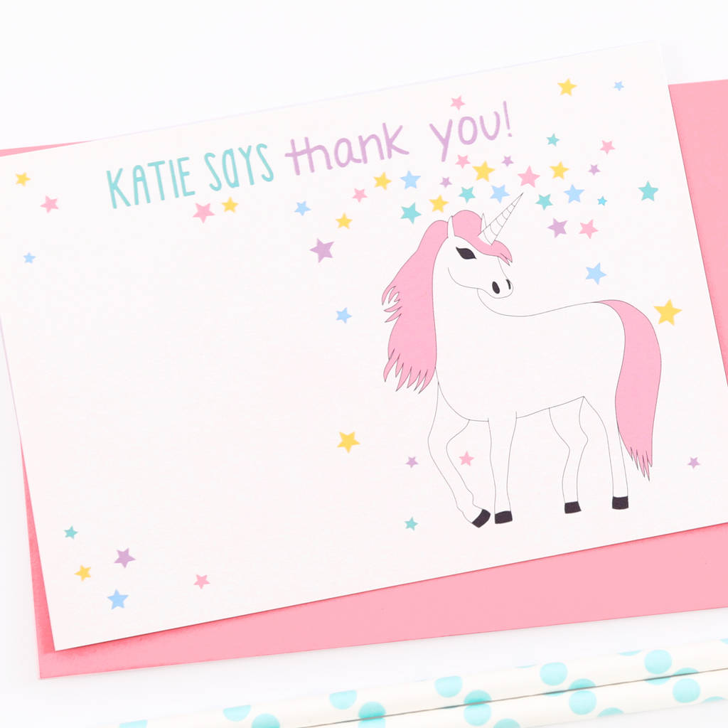 Unicorn Personalised Thank You Note Cards By superfumi ...