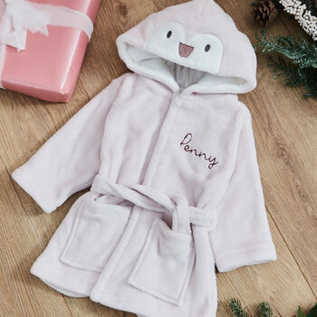 Personalised Pink Penguin Fleece Robe, 2 of 6