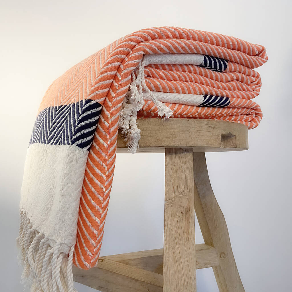 Herringbone Handloomed Cotton Soft Throw By Living Roots