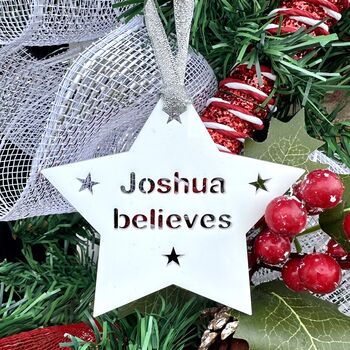 Personalised Believe Christmas Tree Star Decoration, 2 of 8