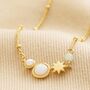 Pearl And Crystal Moon And Stars Necklace In Gold, thumbnail 3 of 6