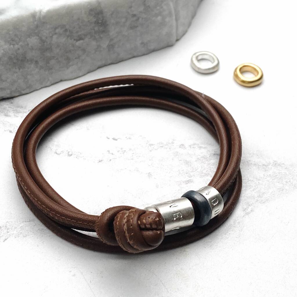 Men's Personalised Leather Beaded Bracelet By Chambers & Beau ...