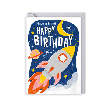 Kids Rocket Birthday Card – Have A Blast, Fun Space Greeting With Rocket Launch For Children, 2 of 3