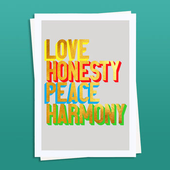 Love Honesty Peace Harmony Golden Words Art Print, 3 of 4