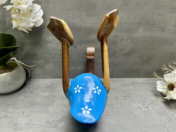 Handcrafted Wooden Drunken Duck Wine Bottle Rack Holder Blue White, 11 of 12