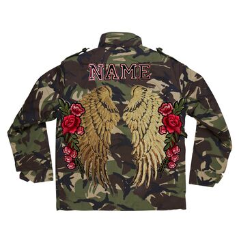 Sequin Wings And Roses Personalised Kids Camo Jacket, 7 of 11