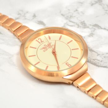 Personalised Ladies Rose Gold Watch With Metal Strap, 3 of 4