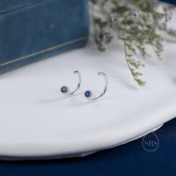 2mm Sapphire Blue Cz Huggie Hoop Earrings, 5 of 12