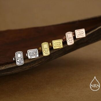 Sterling Silver Retro Game Console And Music Cassette Tape Stud Earrings, 6 of 12