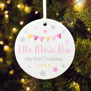 My First Christmas Baby Girl Garland Ceramic Disc Hanging Decoration Bauble + Gift Box, 6 of 6