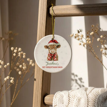 Personalised Baby’s First Christmas Highland Cow Bauble, 4 of 8