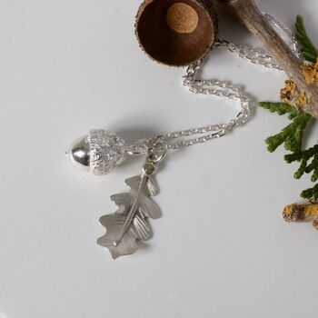 Oak Leaf And Acorn Solid Silver Nature Necklace, 3 of 6