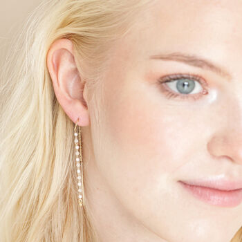 Thread Through Crystal And Pearl Chain Earrings In Gold, 3 of 6