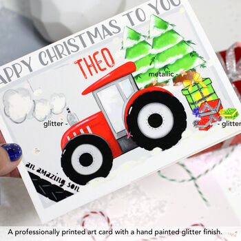 Personalised Pink Tractor Christmas Card, 2 of 6