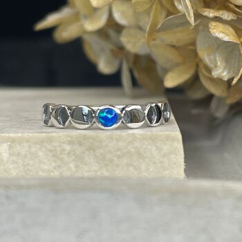 925 Sterling Silver Lunar Phases Ring Blue Opal, 8 of 11