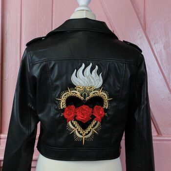 Custom Leather Embroidered Jacket Atomical Heart, 6 of 11