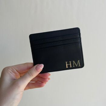 Personalised Smooth Black Unisex Faux Leather Card Holder, 2 of 4