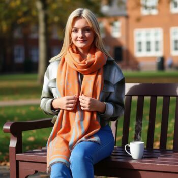 Equestrian Snaffle Bit Print Scarf | Petrol Blue And Orange, 8 of 12