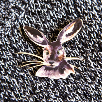 Inky Hare Eco Wooden Pin Brooch, 2 of 6