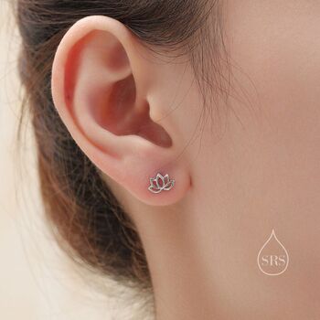 Lotus Flower Screw Back Earrings In Sterling Silver, 4 of 10