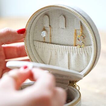Round Natural Linen Jewellery Case, 5 of 7
