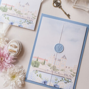 Blue Chateau Wedding Invitation, 2 of 6