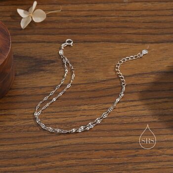Sterling Silver Double Layer Skinny Disk Chain Bracelet, 4 of 11