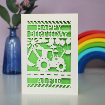 Personalised Papercut Digger Birthday Card, 4 of 8
