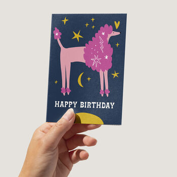 Pink Poodle Dog In Starry Sky Happy Birthday Card, 3 of 4