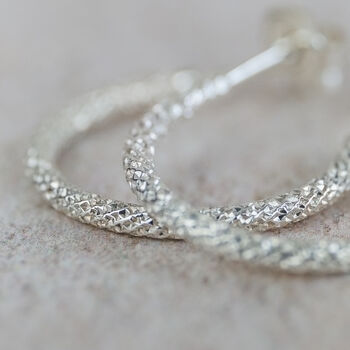 Sterling Silver Frosted Everyday Hoops, 3 of 6