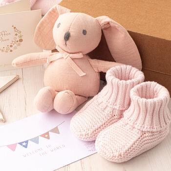 Baby Booties And Bunny Rabbit Toy Gift Set, 12 of 12