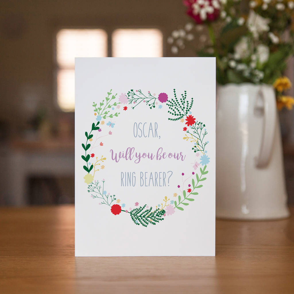Personalised Floral 'Will You Be Our Ring Bearer?' Card By Rosefinch
