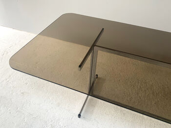 Mid Century Pieff Glass Dining Table, Large Width 198cm, 7 of 12