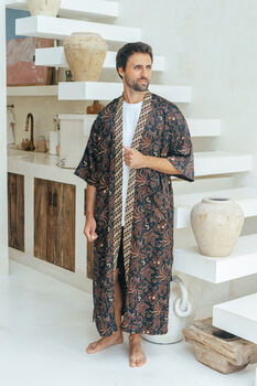 Full Length Black Men’s Kimono Robe, 3 of 6