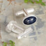 Midnight Blue Sapphire Cufflinks In Sterling Silver, thumbnail 2 of 2